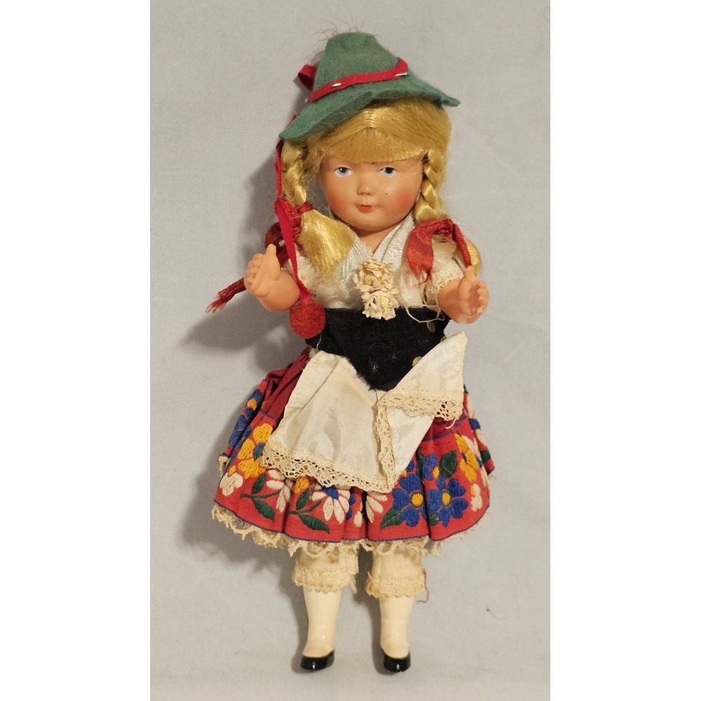 Vintage German Hard Plastic Souvenir Doll Traditional Ethnic Costume 9" Tall